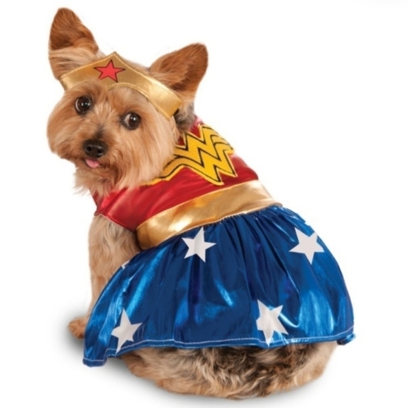 NWT Rubie's Wonder Woman Pet Dog Halloween Costume Cosplay Dress Headband New - Picture 1 of 11